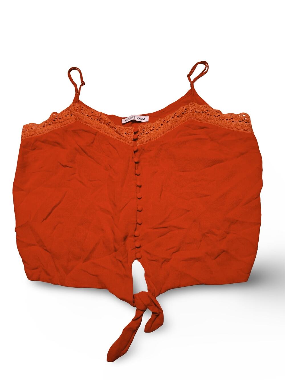 Heartloom Orange Eyelet V-Neck Button Tie Front Cami Size Medium